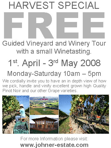 Harvest Special 2008 Free Vineyard and Winery Tour Flyer